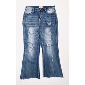 Elite Jeans Ripped Destroyed Blue Jeans High‎ Rise Punk Bohemian Sz 13/14